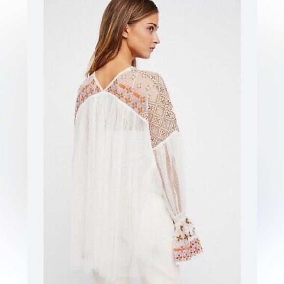 Free People Joyride Embroidered Sheer Blouse Size Large - Picture 4 of 14